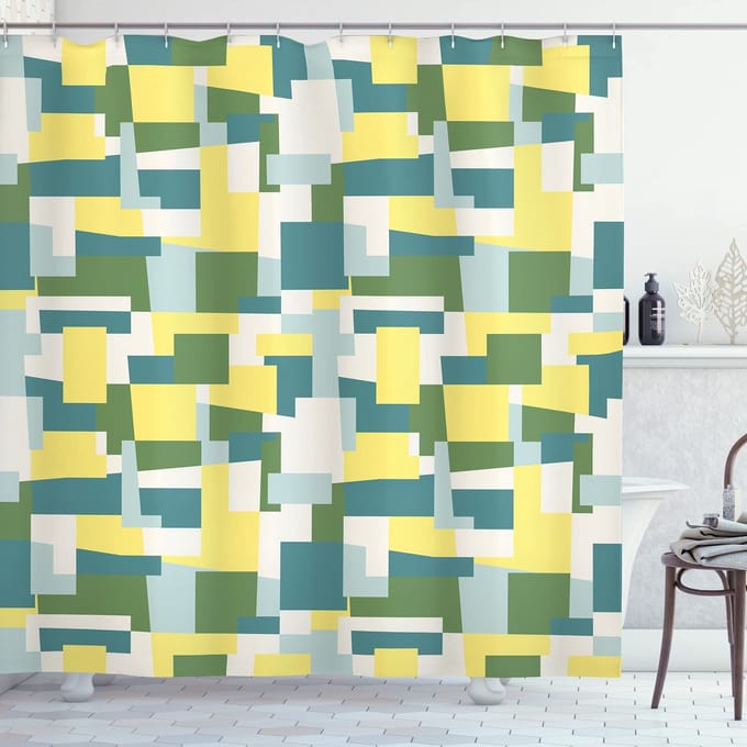 ABAKUHAUS Abstracte Douchegordijn – Geometrisch – 175x200 cm – Multicolor