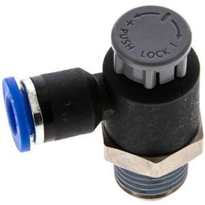 L-stuk Regelventiel 6 mm - R1/4'' Regeling-Uit Messing/Nylon Borgmoer