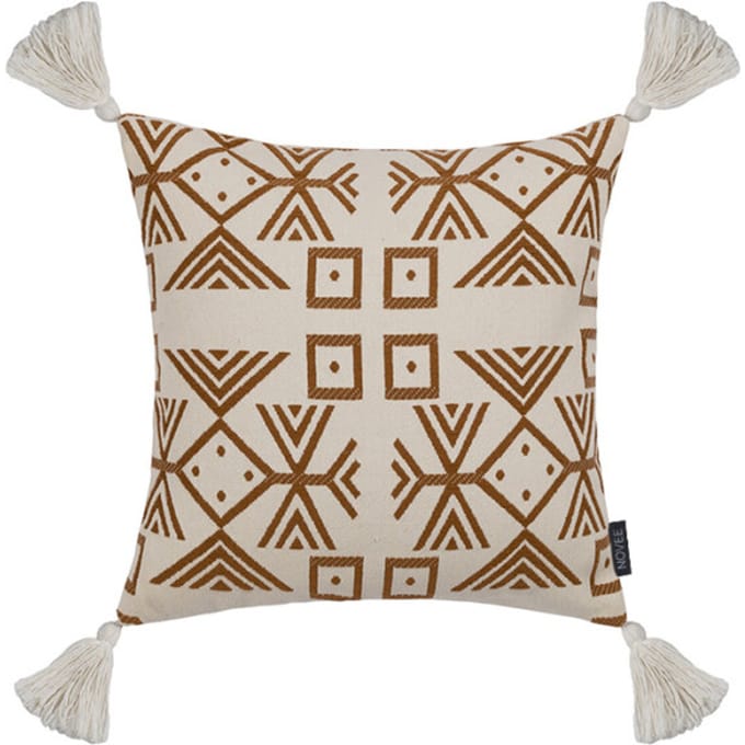 NOVÉE Sierkussen coffee / white tassle | 45 x 45 cm | polyester