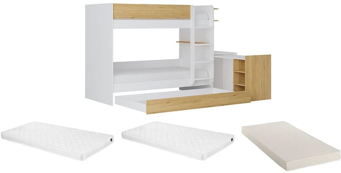 Vente-unique Stapelbed hout natuurlijk licht, wit 90 x 190 cm