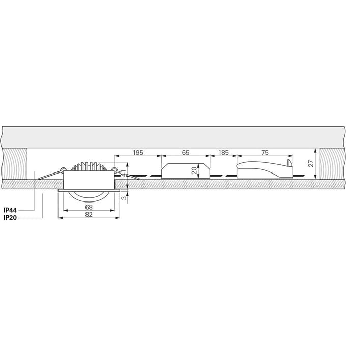 Deko-Light Plafond inbouwlamp Dione, IP44, 2.700 K, zwart, dimbaar