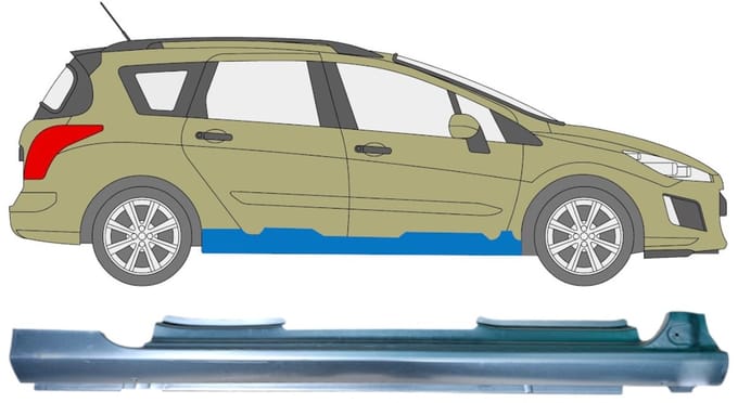 Volledige dorpel voor Peugeot 308 2007-2013 / Rechts