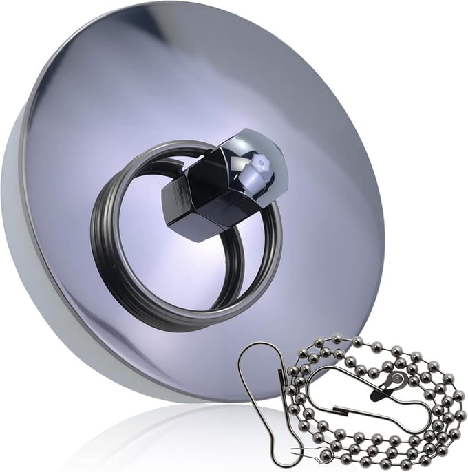 Badkuipstop - Afvoerstop - Water Behouden - Met Ketting - 4.6 cm - Zilver