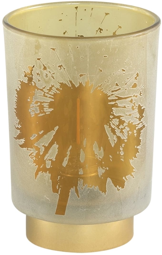 PTMD Besh Rond Windlicht - H15 x Ø10 cm - LED - Glas - Bruin/Goud - Led tafel lamp
