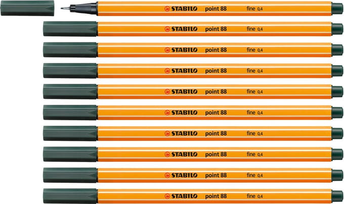 STABILO point 88 - Premium Fineliner - Fine 0,4 mm – Olijf Groen– Doos 10 stuks