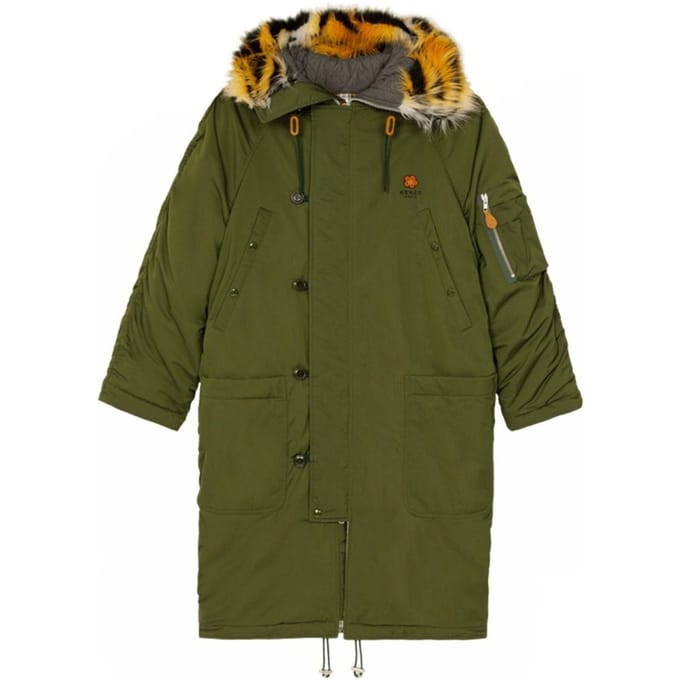 Kenzo gewatteerde parka donker kaki groene jas