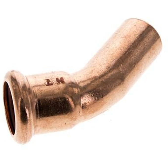 45 graden L-Perskoppeling - 18mm Persmof & 18mm Buiseinde - Koperlegering