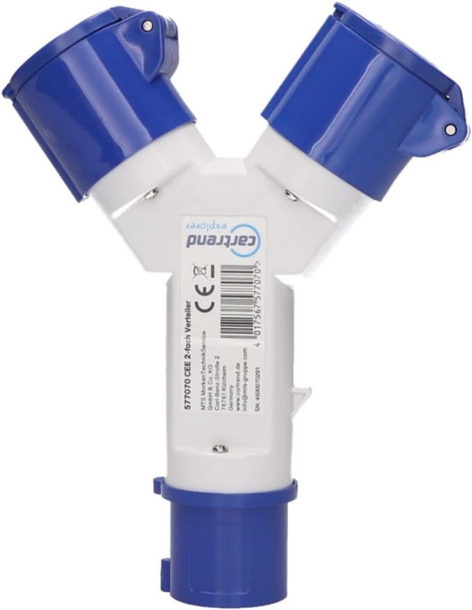 Meervoudige CEE verdeler met klapdeksel - 1 CEE-stekker & 2 CEE-koppelingen voor 220-250V