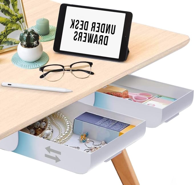 Onder Bureau Lades - Verborgen Opbergruimte - Bureau Organiseren - Zelfklevend Ontwerp - 2 Stuks - Wit