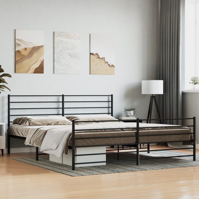 vidaXL - Bedframe - met - hoofd- - en - voeteneinde - metaal - zwart - 200x200 - cm