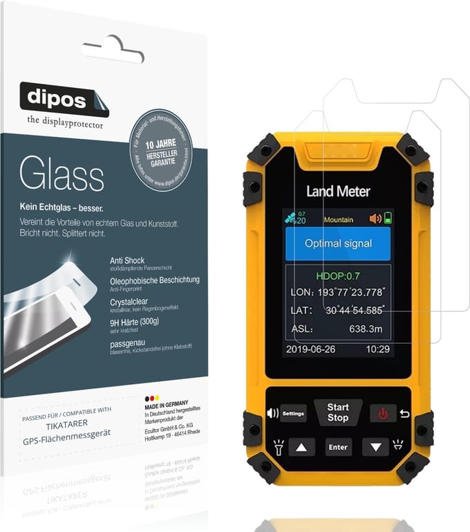 dipos – 2x Pantserfolie geschikt voor TIKATARER GPS-Flächenmessgerät | 9H Screenprotector