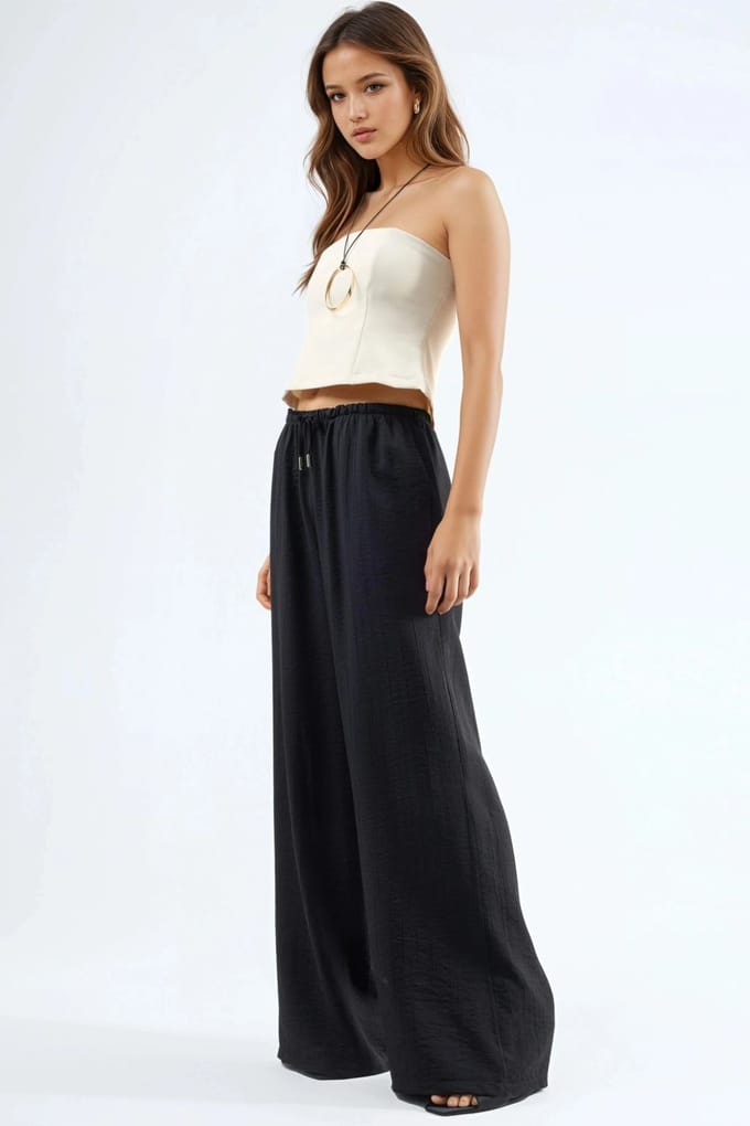 Wijde Pijpen Drawstring Taille Broek met Zakken