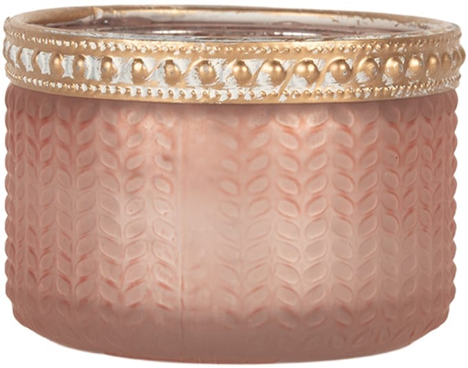 Clayre & Eef Waxinelichthouder Ø 7x4 cm Roze Glas