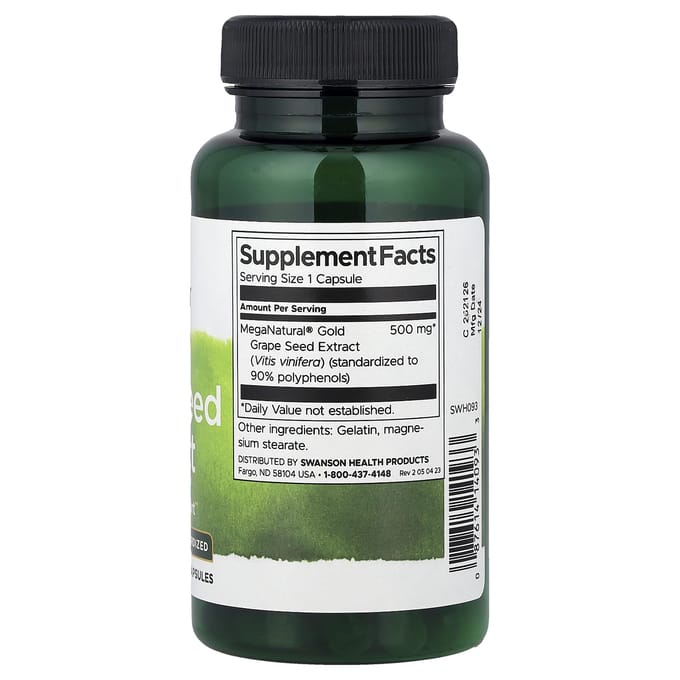 Swanson, druivenpitextract, gestandaardiseerd, 500 mg, 60 capsules