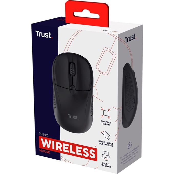 Trust Primo - Draadloze Muis - Compact - Links- en Rechtshandig - 1600 DPI - Zwart