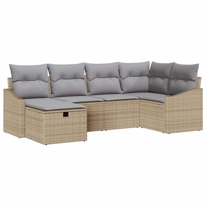 vidaXL - Bankstel - 6 - st - poly - rattan