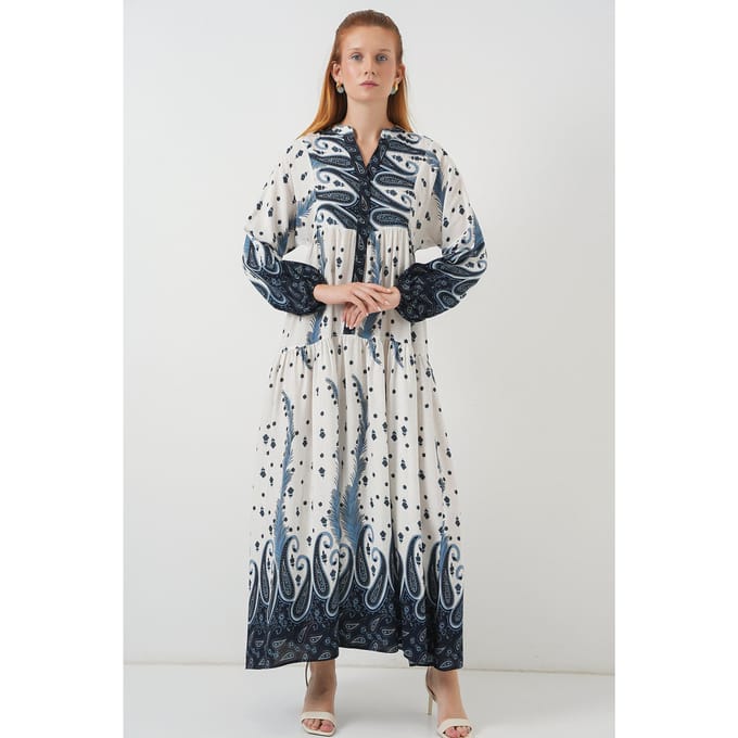 Patroon V-hals Maxi-jurk
