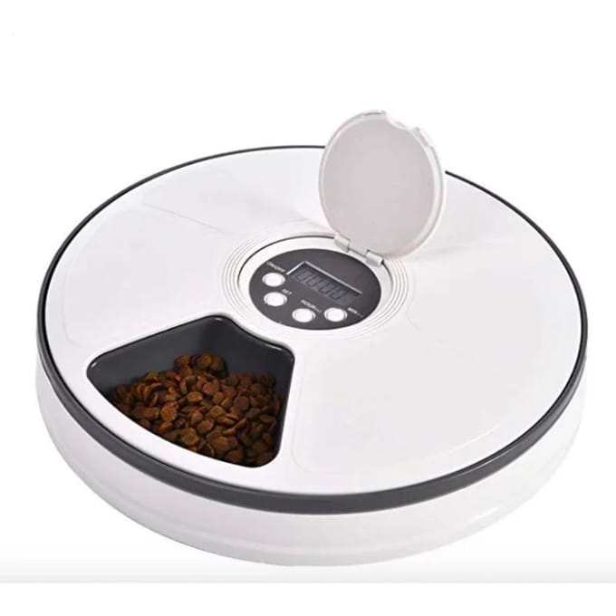 Automatische Kattenvoederbak Geprogrammeerde Getimede 6 Maaltijden Voerdispenser white
