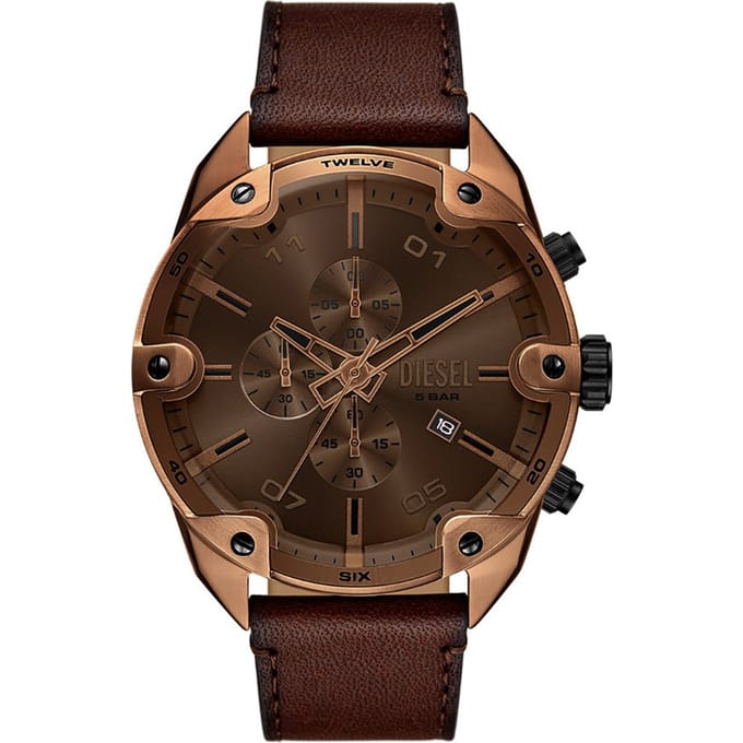 Diesel SPIKED Heren Horloge 49 mm - Bruin