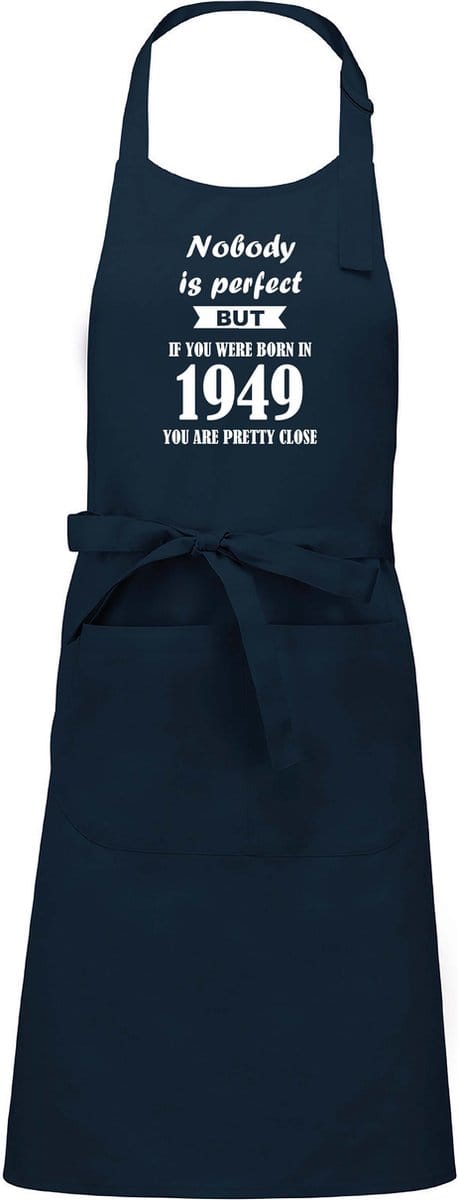 Mijncadeautje - Luxe schort - Nobody is perfect - 1949 - navy blue
