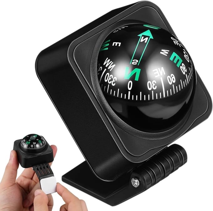 Mini Kompas voor Auto - Dashboard Kompas met Houder - Zwart Acryl, Navigatie en Reisaccessoire