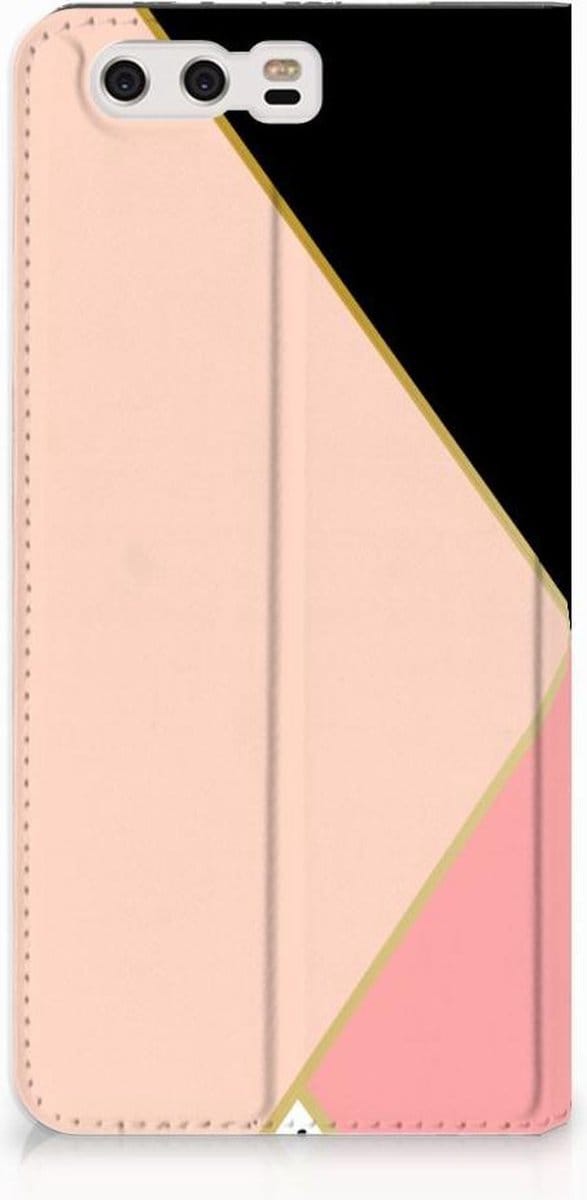 Huawei P10 Plus Stand Case Zwart Roze Vormen