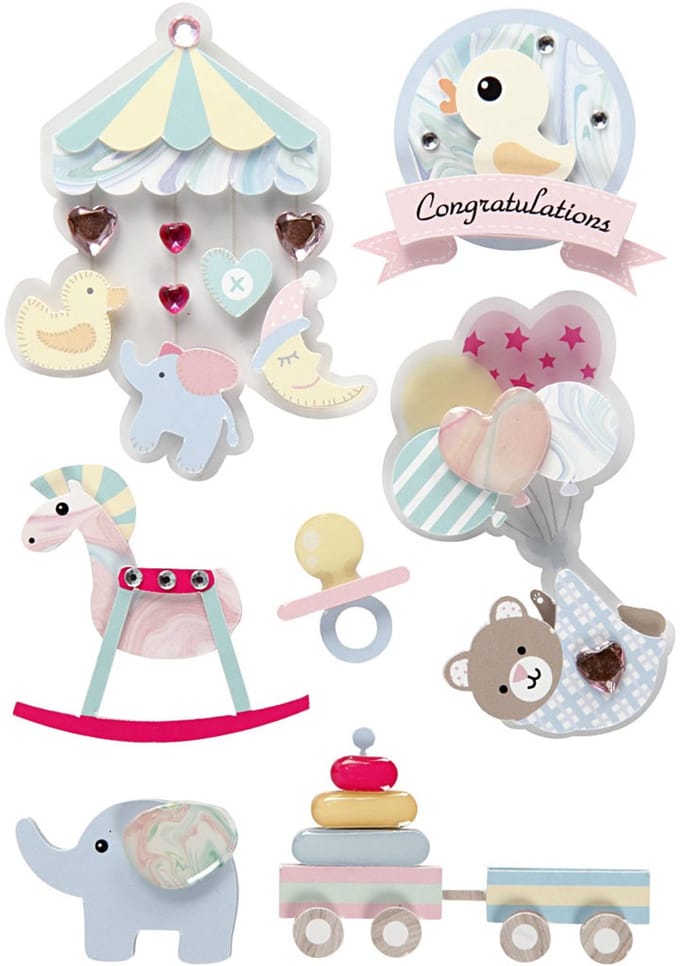 3D stickers, baby, H: 25-70 mm, B: 20-55 mm, dikte 7 mm, 8 stuk/ 1 doos
