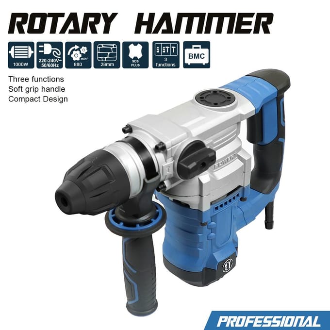 8 Amp 1000W SDS-Plus boorhamer met trillingscontrole en veiligheidskoppeling, heavy duty EU Plug blauw