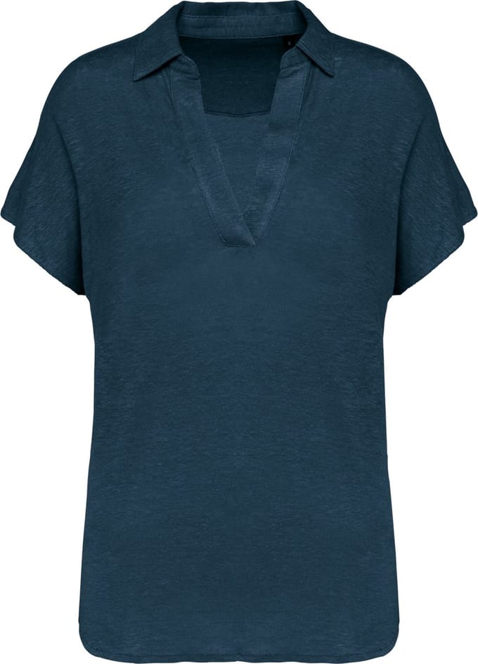 Spasso Linnen damespolo SP221 - Peacock Blue - S