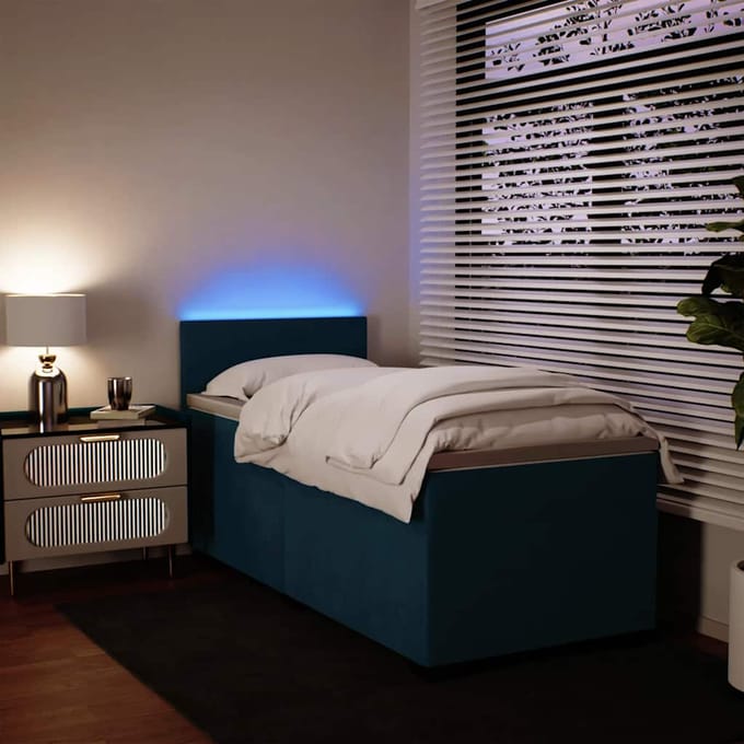 vidaXL - Boxspring - met - matras - fluweel - blauw - 100x200 - cm