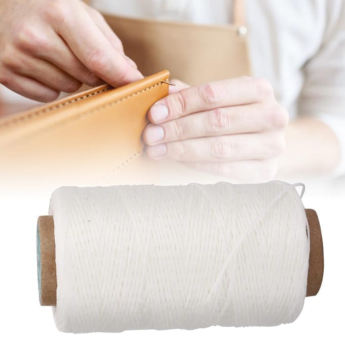 150D 820.2ft Gewaxt Draad Handgemaakt Plat Naai Stikkoord Accessoires voor DIY Leer wit