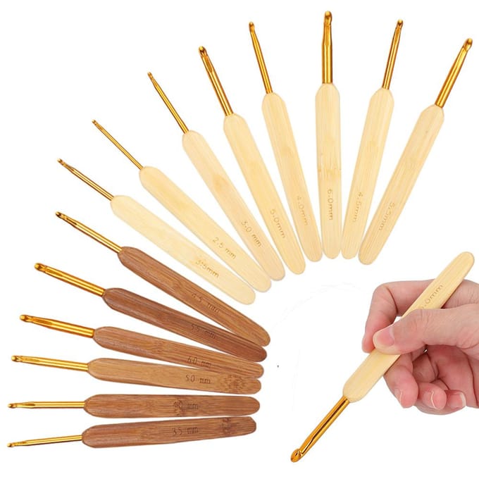 14-delige set goudkop haaknaald pen type bamboe gecarboniseerde handgreep breinaald beige