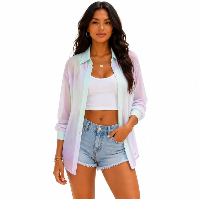Kleurrijke Oversized Dames Blouse - Overhemd - Shirt - Bikini Cover - Groen