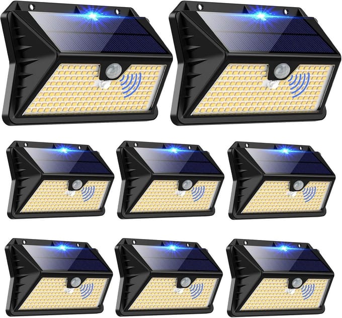 Set van 8 led-zonnelampen met bewegingssensor voor buiten - IP65 waterdicht