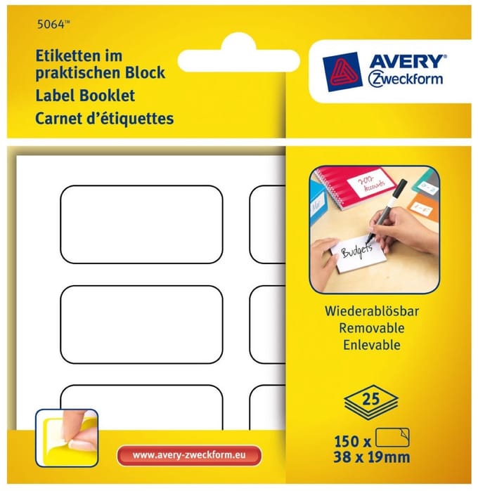 Etiketten in blok 38x19mm Verwijderbaar 150x stuks