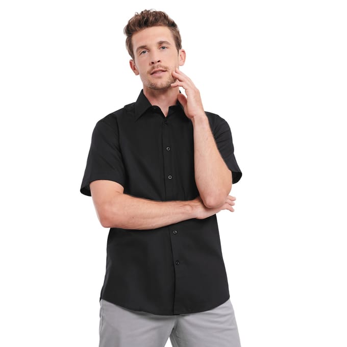 Russell Collection Heren Oxford Easy-Care Tailored Shirt (Zwart)