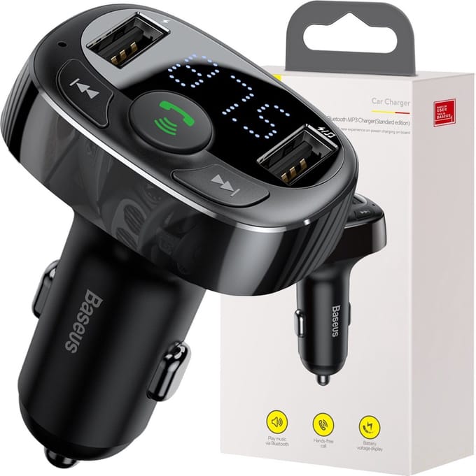 Baseus T-serie - Bluetooth FM Transmitter - USB-lader 3.4A - Zwart