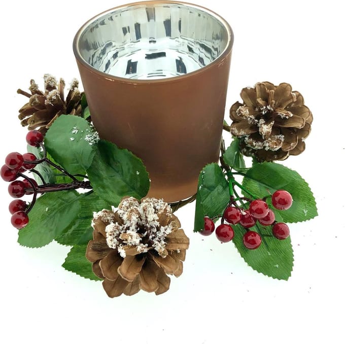 Glazen Theelichthouder Met Kerststukje Hulst - 18 cm