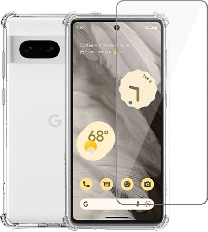 Geschikt voor Google Pixel 7 Hoesje + Screenprotector – Gehard Glas Cover +Shock Proof Case – Transparant