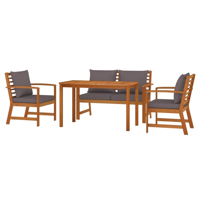 vidaXL - 4-delige - Tuinset - met - kussens - massief - acaciahout