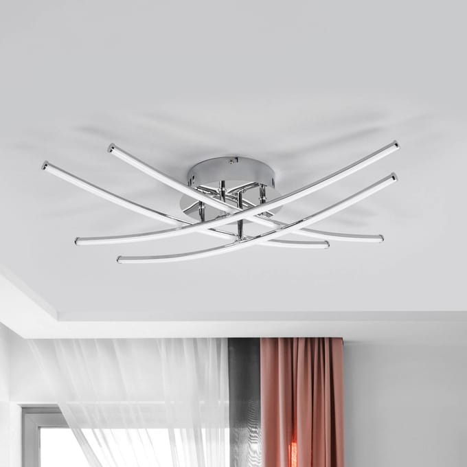Lindby LED plafondlamp Yael, chroomkleurig, metaal, 67 cm lang