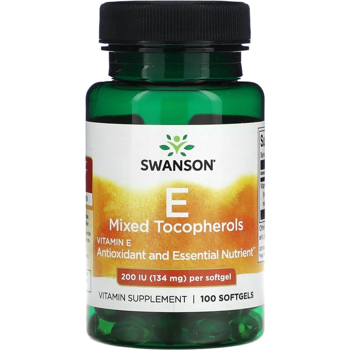 Vitamine E Gemengde Tocoferolen, 200 IE (134 mg), 100 Softgels