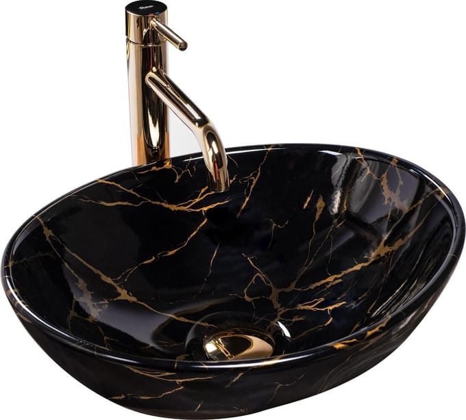 Rea Sofia Black Marble Shiny Opzetwastafel Steen Imitatie 41x34,5 cm