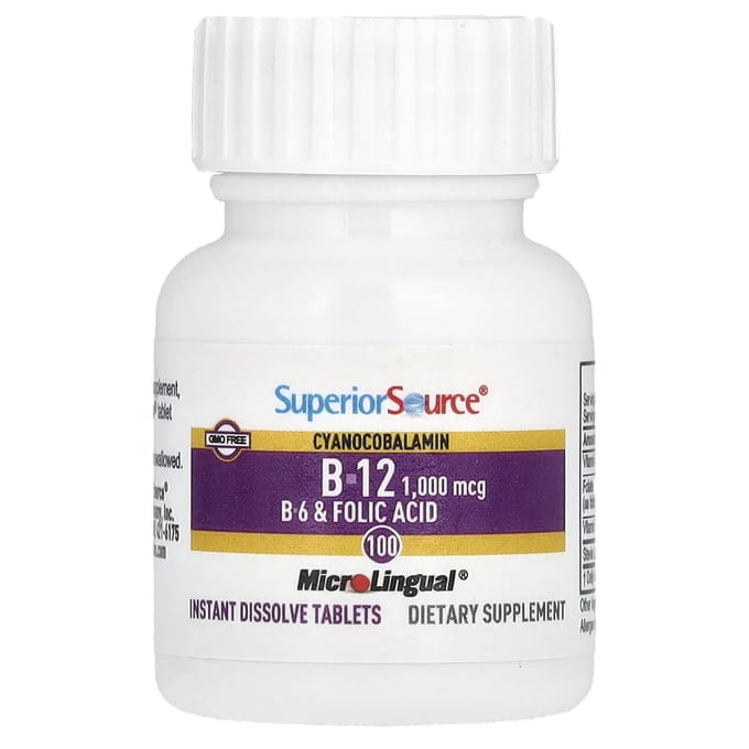 Cyanocobalamine B-12, B-6 en Foliumzuur, Direct Oplossend Microlinguaal 100 Tabletten