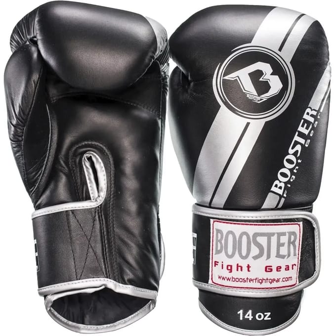 Booster BGL V3 Leren Bokshandschoenen – Zwart/Zilver – 14 oz