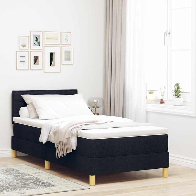 vidaXL - LED - Box - Spring - Bed - met - hoofdeinde - Zwart - 100 - x - 200 - cm - Stof