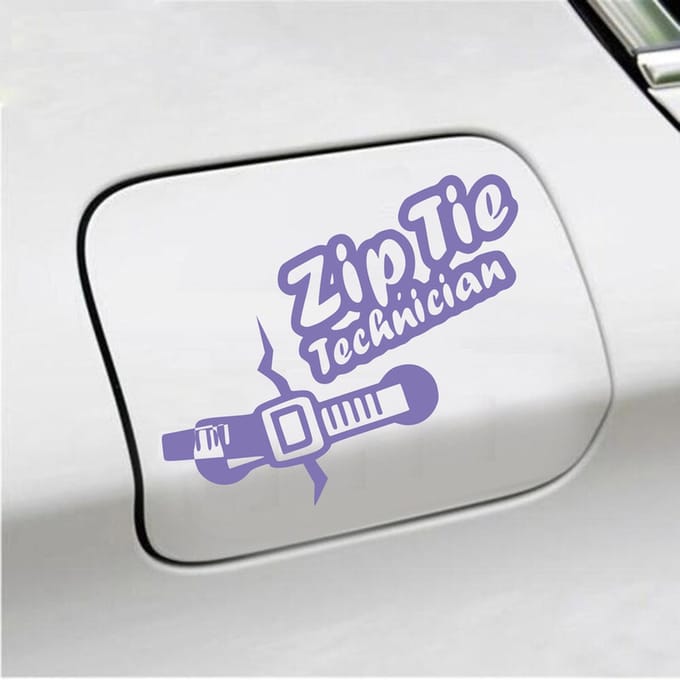 Bumpersticker - Zip Tie Technician - 11,2 X 14,8 - Paars
