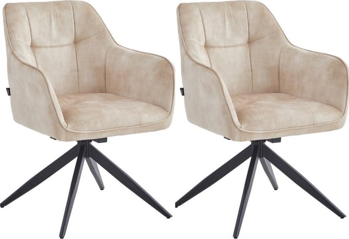 Colenis® - Lungo Eetkamerstoel - Set Van 2 - Beige - Adoré Velvet - Industrieel - 180°