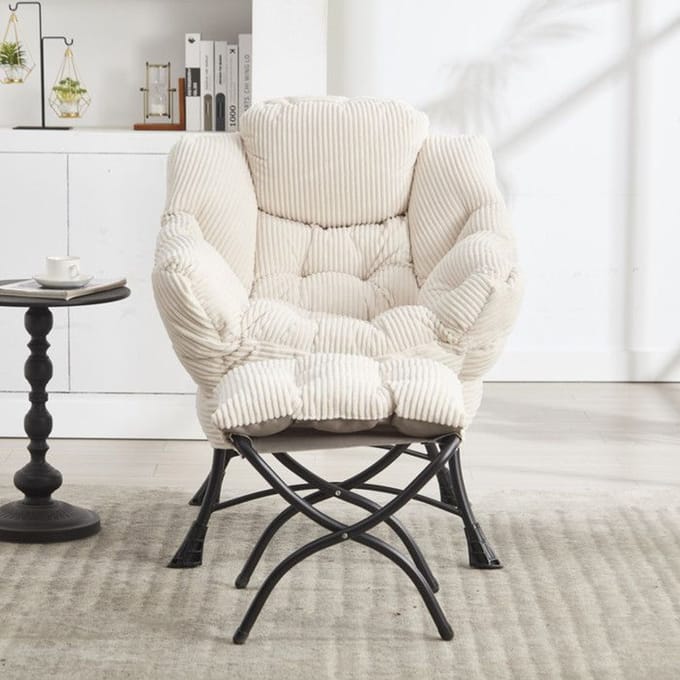 Fauteuil inclinable - MUVOE - Avec repose-pieds - Blanc - Coton PP - Cadre acier blanc