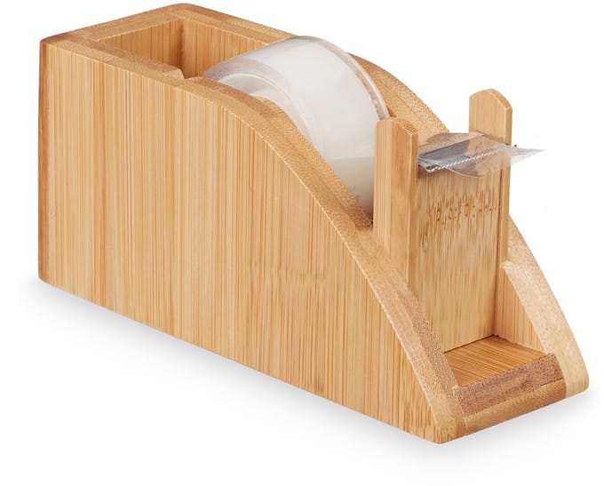 plakbandhouder bamboe - voor rollen Ø 25 mm - met afscheurrand - plakband dispenser
